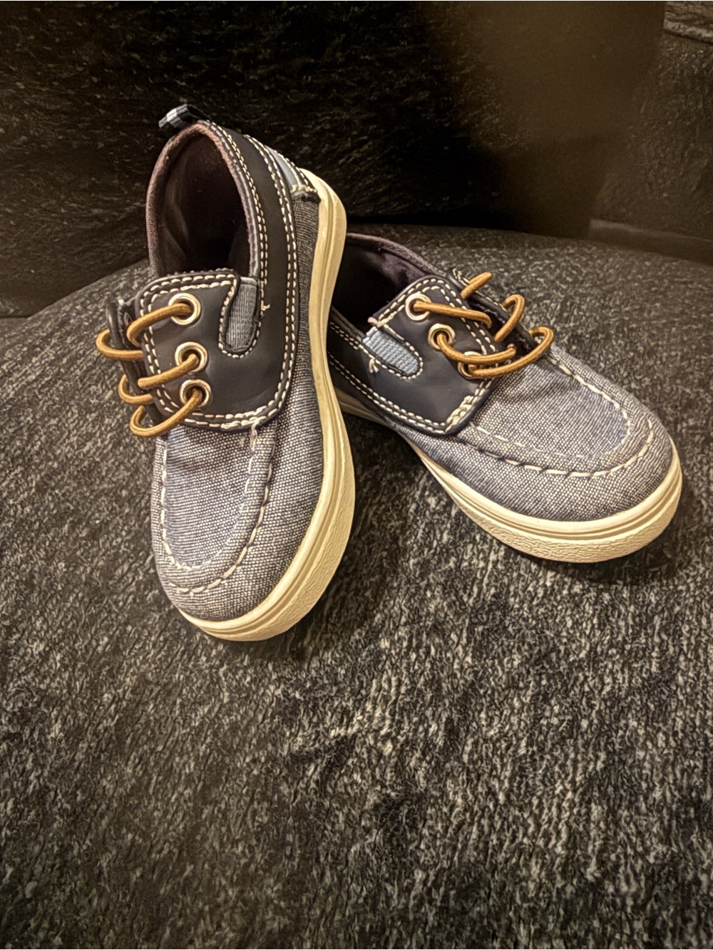 The Children's Place Boys Navy and Tan Slip-On Boat Shoes